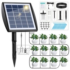 Sistem Irigare cu Panou Solar, 6 Moduri Udare, Programator Picurare, Rezistent IP67, 15 Ghivece, 2200mAh, Furtun 15m, Accesorii Incluse