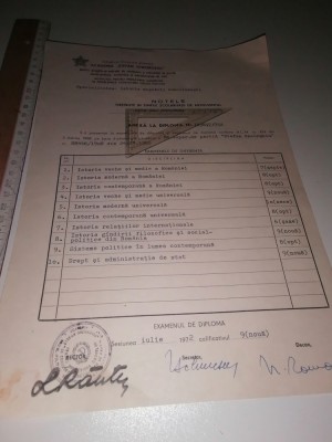 FISA CU NOTELE OBTINUTE LA ACADEMIA STEFAN GHEORGHIU ,1972 foto