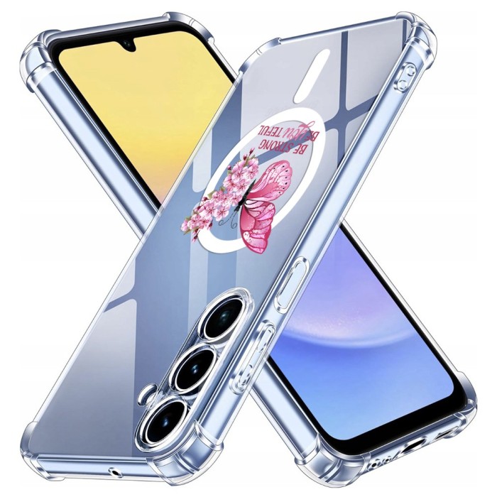 Husa antisoc pentru samsung galaxy a15 - airbag magsafe, col&Egrave;uri ranforsate- butterfly roz