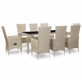 Set mobilier de exterior cu perne, 9 piese, bej, poliratan, vidaXL