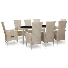 Set mobilier de exterior cu perne, 9 piese, bej, poliratan