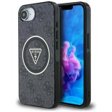 Husa iPhone 16e originala Guess IML Metal Glitter 4G Circle Triangle MagSafe, negru, GUHMPSE4HG4PRTGK