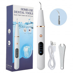 Aparat electric, ultrasonic de curatare a dintilor si indepartare a tartrului dentar, rezistenta mare la apa IPX7, incarcare USB, culoare alb