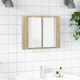 vidaXL Dulap de baie cu oglindă și LED, stejar sonoma, 60x12x45 cm