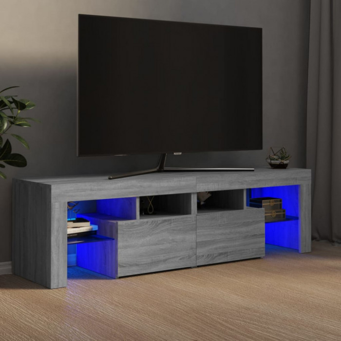 Comoda TV cu lumini LED, gri sonoma, 140x36,5x40 cm GartenMobel Dekor