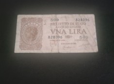Bancnota 1 lira 1944 Italia foto