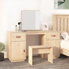 vidaXL Set masă de toaletă cu oglindă, lemn masiv de pin 3107834 foto
