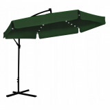 Umbrela gradina/terasa cu LED, Chomik, articulatie tip banana, verde, 300 cm