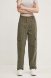 Tommy Jeans pantaloni de bumbac culoarea verde, fason cargo, high waist, DW0DW18510