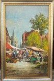 Tablou Acerbi Vando Peisaj dimineața &icirc;n Piață pictura ulei pe p&acirc;nză &icirc;nrămat 35x55cm, Scene gen, Altul