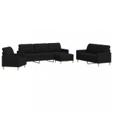 Cumpara ieftin Set de canapele cu taburet, 4 piese, negru, textil