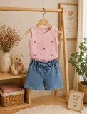 Set pentru fetite PAMPALKIDS cu pantaloni scurti denim (Marime Disponibila: 9