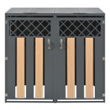 Cutie pentru pubele cu capac rabatabil hidraulic și față &icirc;ncuiabilă, 2 compartimente separate, 132x80x118,5 cm, Gri+Culoare naturală