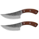 Cumpara ieftin Set doua cutite macelarie DEPOX&reg;, lucrate manual, 24.5 cm, maro, teaca piele inclusa