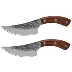 Set doua cutite macelarie DEPOX&reg;, lucrate manual, 24.5 cm, maro, teaca piele inclusa