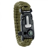 Bratara de supravietuire in aer liber, tip army, 5 in 1, paracord, busola , fluier, cutit, cremene, verde