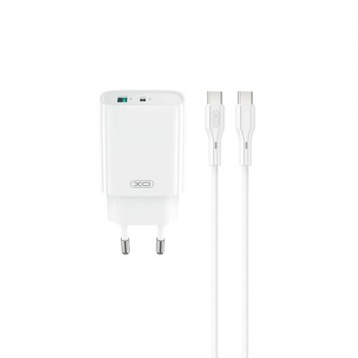 Incarcator Retea Cu Cablu USB-C XO Design CE29, 20W, 3A, 1 x USB-A - 1 x USB-C, Alb foto