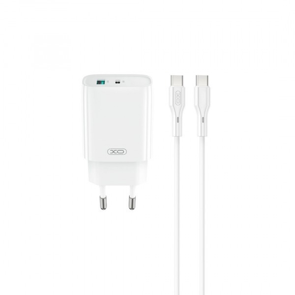 Incarcator Retea Cu Cablu USB-C XO Design CE29, 20W, 3A, 1 x USB-A - 1 x USB-C, Alb