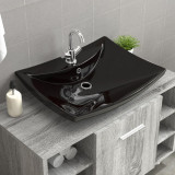 Cumpara ieftin Chiuvetă dreptunghiulară preaplin &amp; gaură robinet, negru, ceramică lux