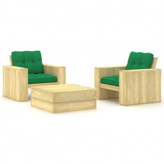 Set mobilier de gradina cu perne, 3 piese, lemn de pin tratat GartenMobel Dekor