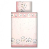Set lenjerie din bumbac cu protectie laterala pentru pat bebelusi 120x60 cm Teddy Bear Pink, AMY
