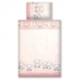 Set lenjerie din bumbac cu protectie laterala pentru pat bebelusi 120x60 cm Teddy Bear Pink