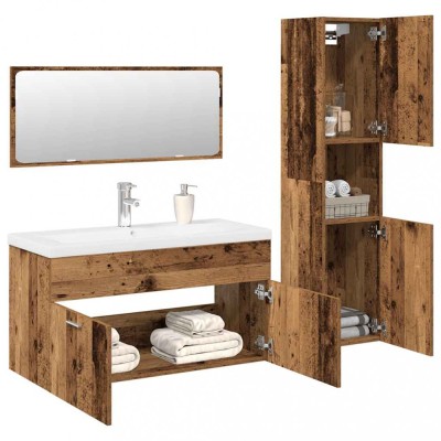 Set mobilier de baie, 4 piese, lemn vechi, lemn prelucrat foto