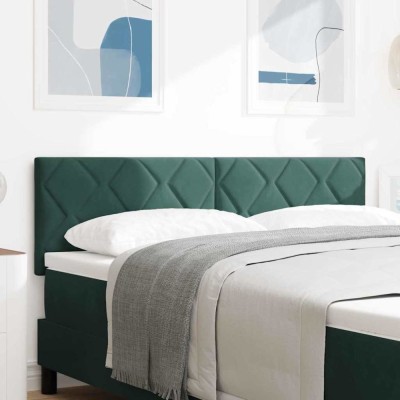 vidaXL Tăblie LED cu Design Blocuri Diamond, Verde &amp;icirc;nchis, 144 cm, Catifea foto