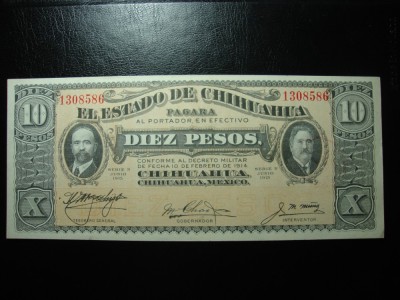 MEXIC / CHIHUAHUA 10 PESOS 1915 UNC foto