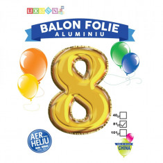 Balon, folie aluminiu, auriu, cifra 8, 81 cm foto