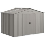 Outsunny Magazie de Grădină 4,9 m&sup2; 277x195x192 cm cu 2 Uși Culisante, Acoperiș &Icirc;nclinat și 4 Grile de Ventilație, Gri Argintiu | Aosom Romania