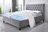 Cumpara ieftin Pat Tapitat Miami 140x200 cm, cadru de pat din lemn cu somiera inclusa, Culoare Gri