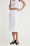 R&eacute;sum&eacute; fusta din bumbac BernadetteRS Skirt culoarea alb, midi, drept, 121681175