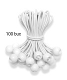 Set 100 Corzi elastice cu bilă pentru corturi, Lungime 15 cm, Culoare Alb