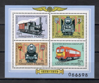 Ungaria 1979 - 100 de ani de la serviciul feroviar Gy&amp;ouml;r-Sopron-Ebenfurt. MNH foto