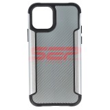 Husa iPhone 11 Pro, TPU+PC, Fibra Carbon, Argintie, Protectie Premium