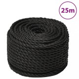 VidaXL Fr&acirc;nghie de lucru, negru, 16 mm, 25 m, polipropilenă