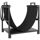 Outsunny Suport pentru Lemne de 48 cm cu Geantă, din Oțel, Capacitate 50 kg, pentru Șemineu, Negru | Aosom Romania