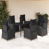 VidaXL Set mobilier de grădină cu perne, 7 piese, negru, poliratan 3213396