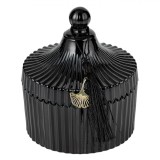 Lum&acirc;nare Decorativă cu Capac, Sticlă Negru, Timp de Ardere 24 Ore, Dimensiuni 10.5x12cm, Oem