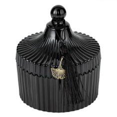 Lum&acirc;nare Decorativă cu Capac, Sticlă Negru, Timp de Ardere 24 Ore, Dimensiuni 10.5x12cm