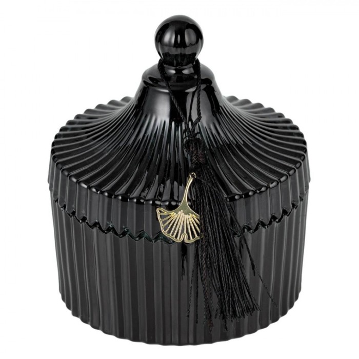 Lum&acirc;nare Decorativă cu Capac, Sticlă Negru, Timp de Ardere 24 Ore, Dimensiuni 10.5x12cm