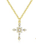 Cumpara ieftin Colier din Argint 925 Placat cu Aur , Pandantiv Cruce Regala cu Cristale Zirconiu Mix-Taietura