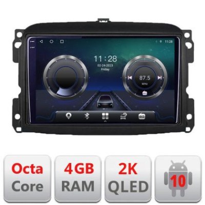 Navigatie Fiat 500 2015-2021 Android Octa Core Ecran 2K QLED GPS 4G 4+32GB 360 KIT-500new+EDT-E410-2K CarStore Technology foto
