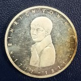 (A1067) MONEDA DIN ARGINT GERMANIA - 5 MARK 1977, LIT. G, ANIVERSARE 200 ANI NASTEREA LUI HEINRICH VON KLEIST - PROOF, Europa
