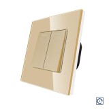 Intrerupator dublu mecanic cu reset Luxion, auriu, rama din sticla