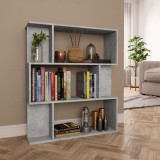 vidaXL Bibliotecă/Separator cameră, gri beton, 80 x 24 x 96 cm, PAL