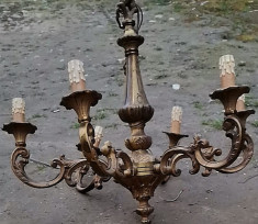 Impozant candelabru antic in stilul Baroc din bronz masiv cu 6 brate foto