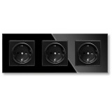 Cumpara ieftin Priza tripla cu rama din sticla securizata iUni WS3, 16A, Black
