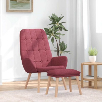 vidaXL Scaun de relaxare cu taburet, roșu vin, textil foto